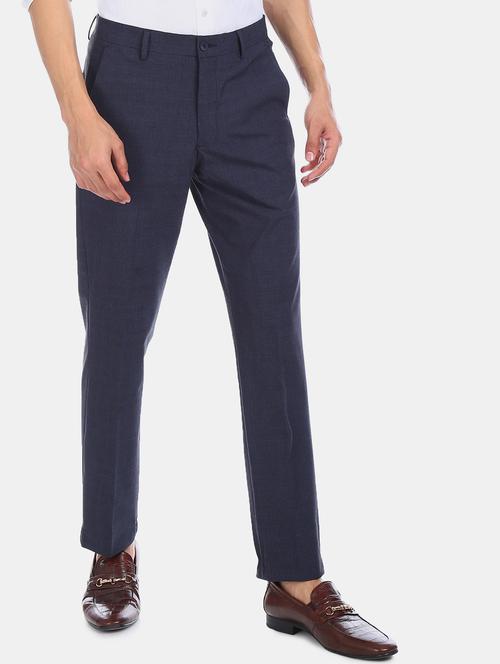 navy blue checkered flat front formal trouser - 17574777 - Very Small Image - 1