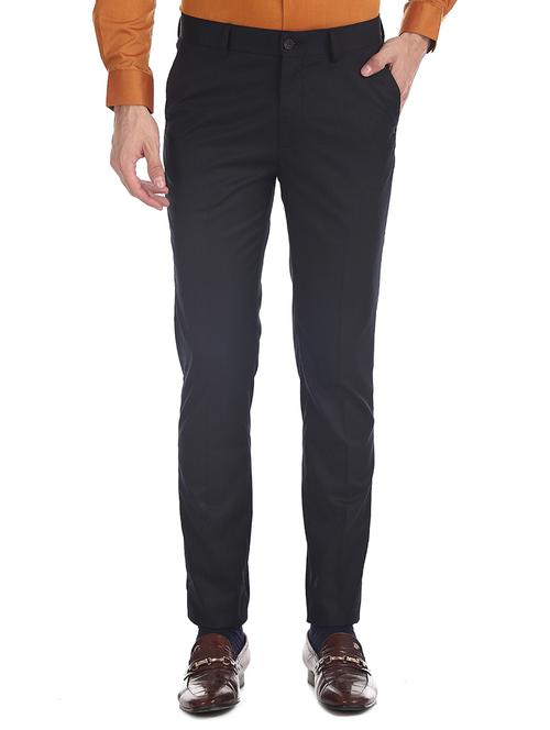 navy blue solid flat front formal trouser - 17574856 - Very Small Image - 1