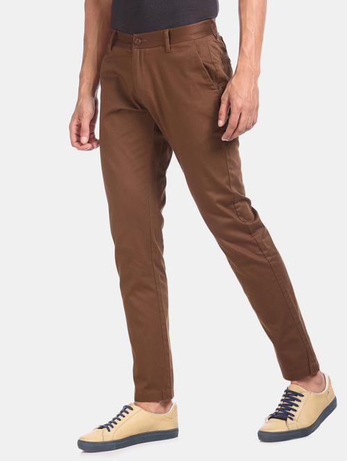 brown solid chinos casual trouser - 17574879 - Very Small Image - 1