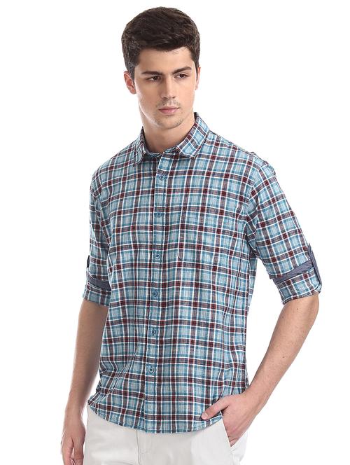 blue checkered casual shirt - 17575243 - Very Small Image - 1