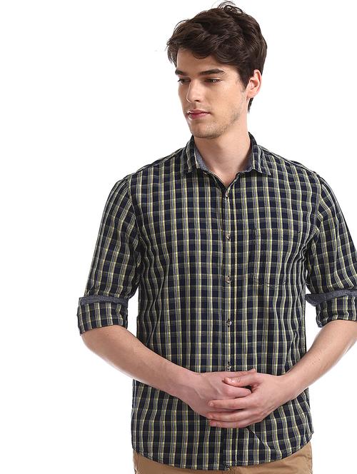 navy blue checkered casual shirt - 17575278 - Very Small Image - 1