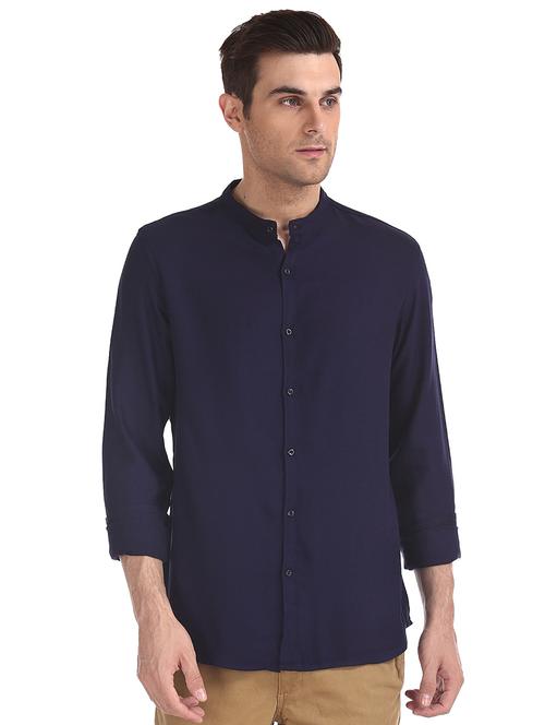 navy blue solid casual shirt - 17575677 - Very Small Image - 1