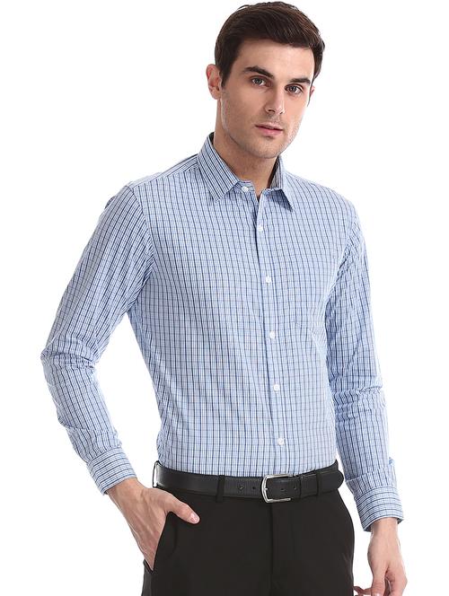 blue checkered formal shirt - 17575729 - Very Small Image - 1