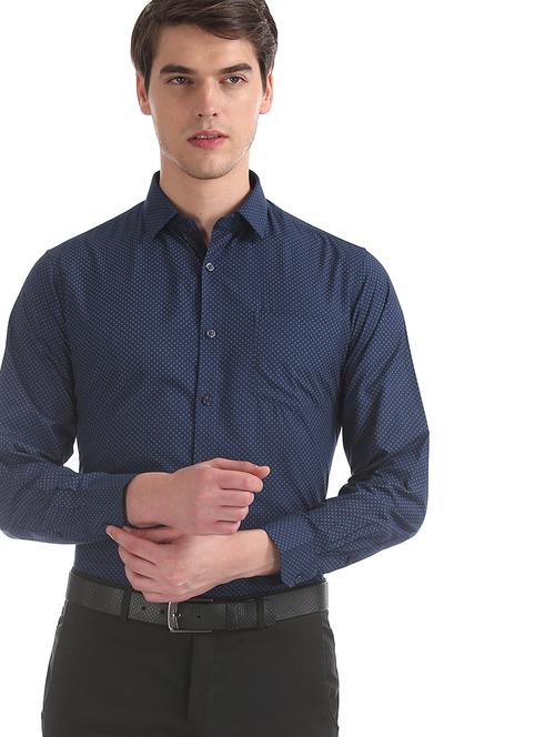 navy blue printed formal shirt - 17575744 - Very Small Image - 1