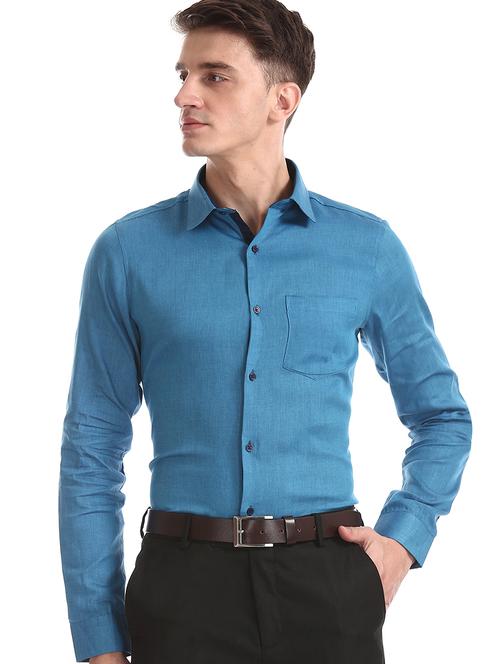 blue self design formal shirt - 17575751 - Very Small Image - 1