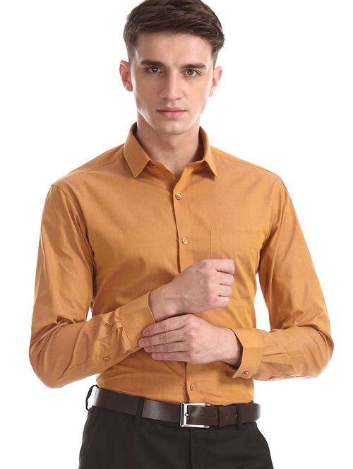 orange self design formal shirt - 17575757 - Very Small Image - 1