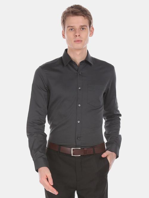 grey solid formal shirt - 17575940 - Very Small Image - 1