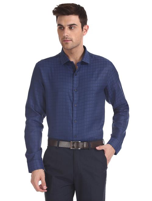 navy blue checkered formal shirt - 17576006 - Very Small Image - 1