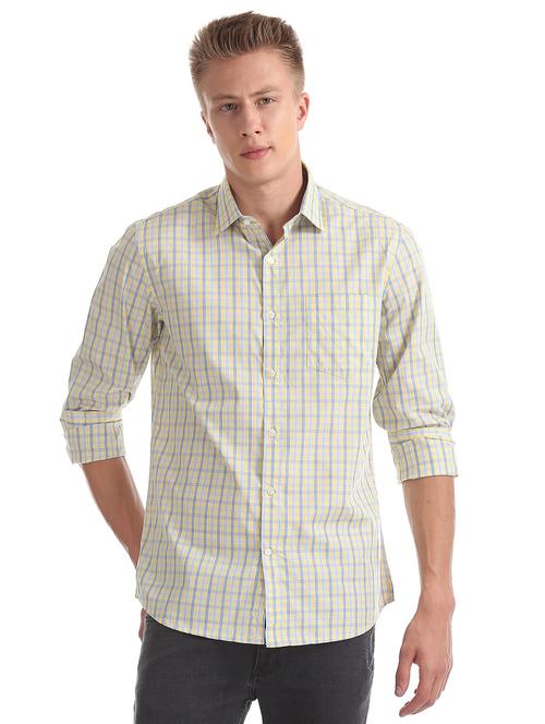 yellow checkered formal shirt - 17576025 - Very Small Image - 1