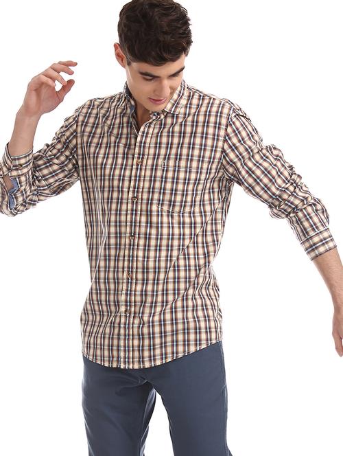 beige checkered casual shirt - 17577474 - Very Small Image - 1