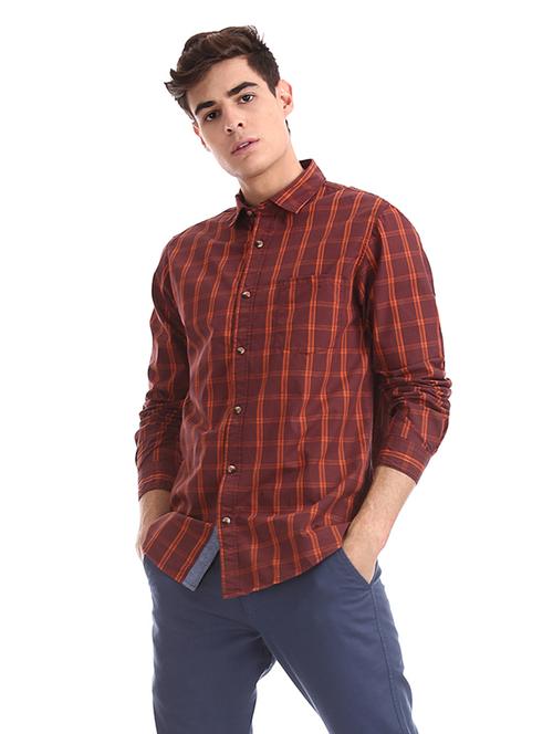 maroon checkered casual shirt - 17577482 - Very Small Image - 1