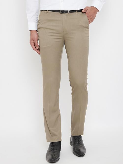 khaki solid flat front formal trouser - 17578563 - Very Small Image - 1