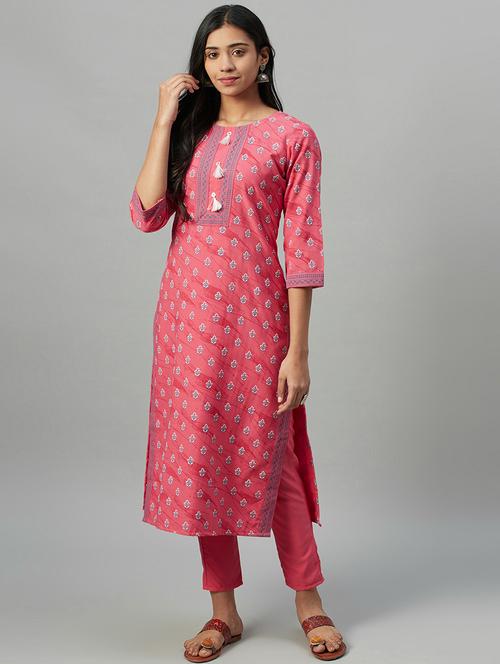pink rayon kurta pant set - 17578599 - Very Small Image - 1