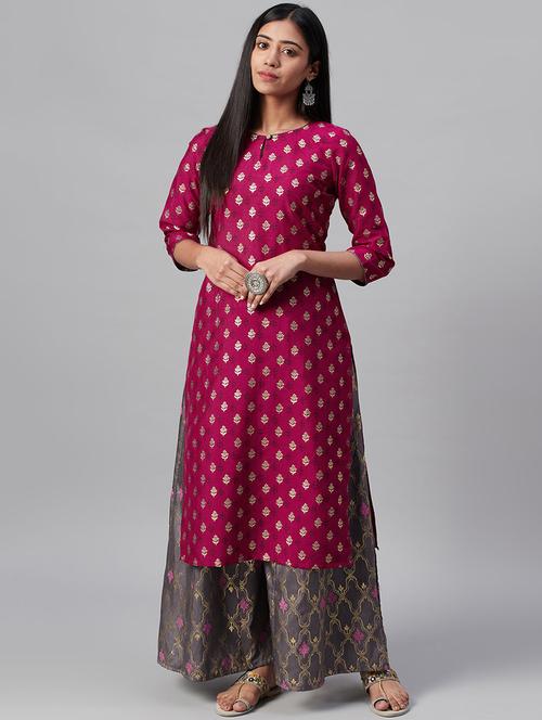pink art silk kurta palazzo set - 17578611 - Very Small Image - 1