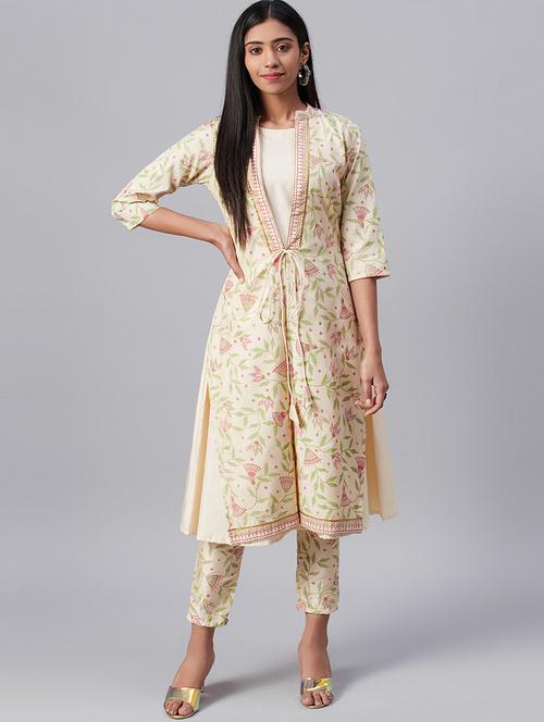 cream art silk kurta pant set - 17578616 - Very Small Image - 1