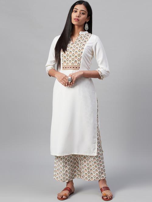 offwhite rayon kurta palazzo set - 17578618 - Very Small Image - 1