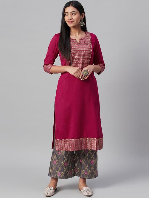 pink art silk kurta palazzo set - 17578626 - Very Small Image - 1