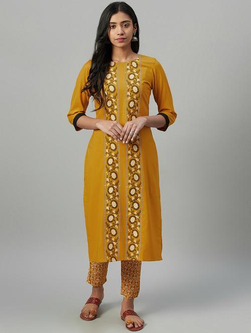 yellow rayon kurta pant set - 17578627 - Very Small Image - 1