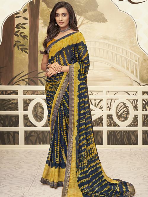 woven bordered printed saree with blouse - 17579439 - Very Small Image - 1