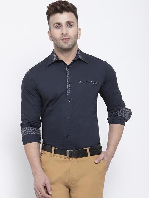 navy blue solid casual shirt - 17579457 - Very Small Image - 1