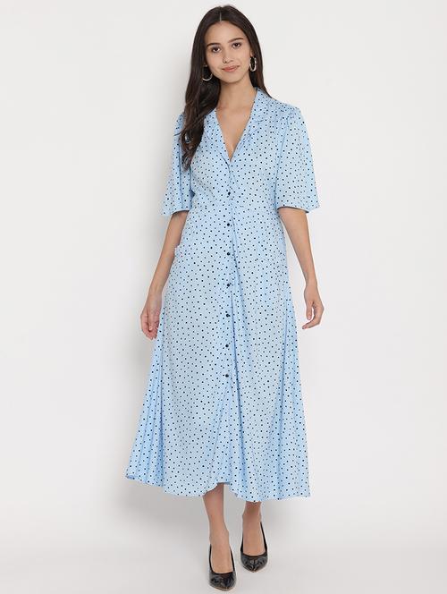 lapel neck polka dot a-line dress - 17579475 - Very Small Image - 1