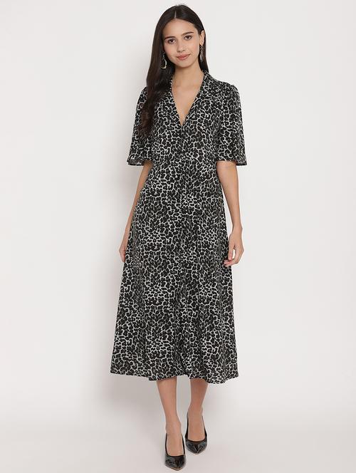 lapel neck animal a-line dress - 17579476 - Very Small Image - 1