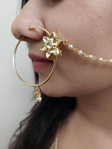 gold bridal kundan nath - 17579557 - Very Small Image - 1