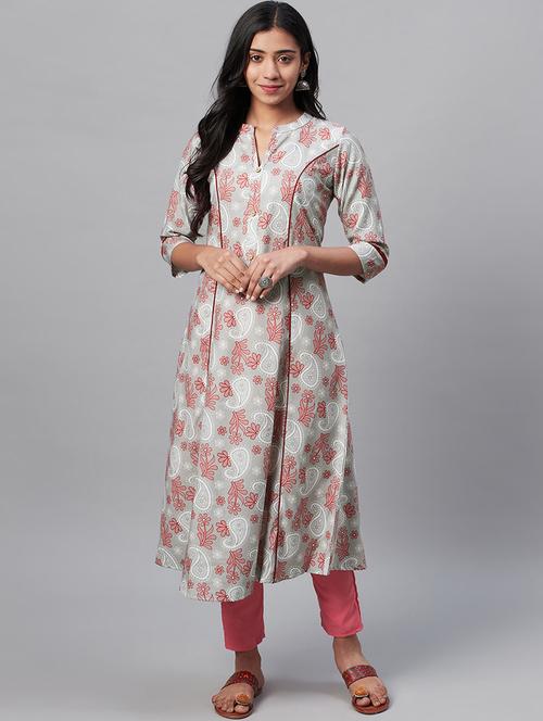 grey rayon aline kurta - 17579735 - Very Small Image - 1