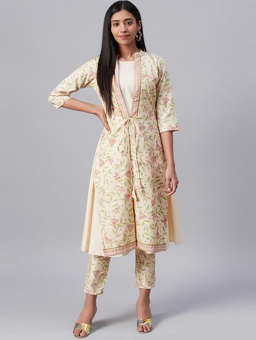 cream art silk aline kurta - 17579752 - Very Small Image - 1