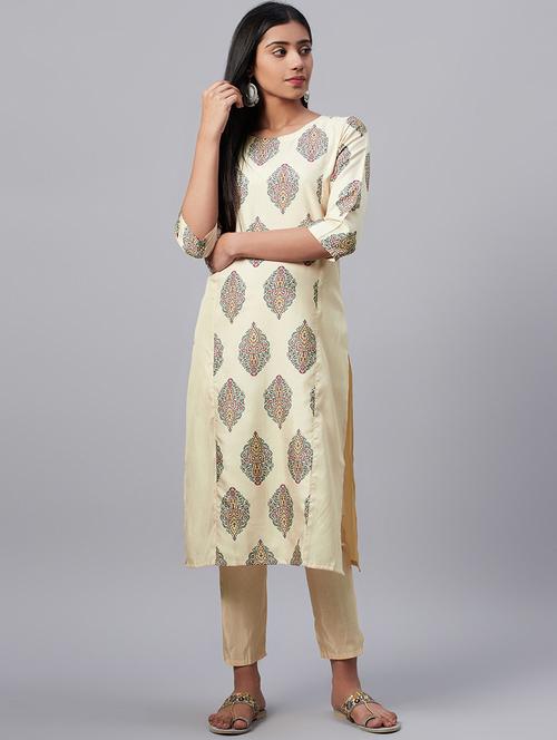 cream art silk straight kurta - 17579753 - Very Small Image - 1