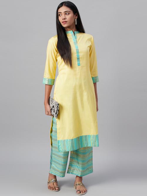 yellow art silk straight kurta - 17579755 - Very Small Image - 1