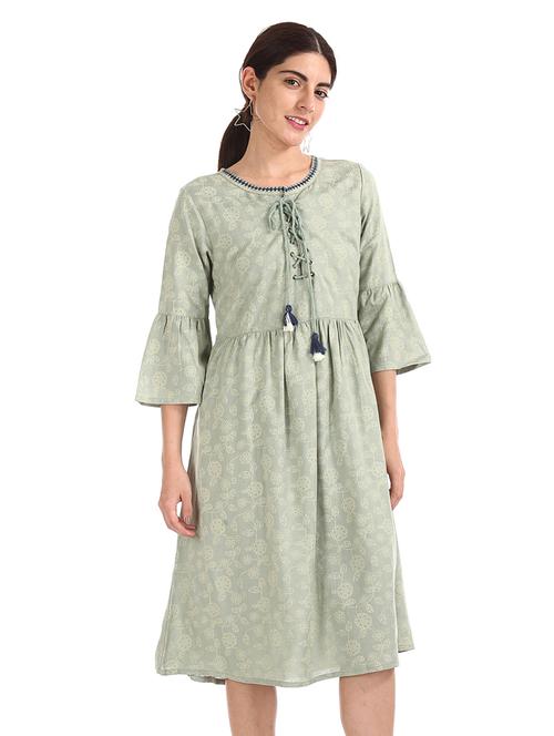 green rayon aline dress - 17580403 - Very Small Image - 1