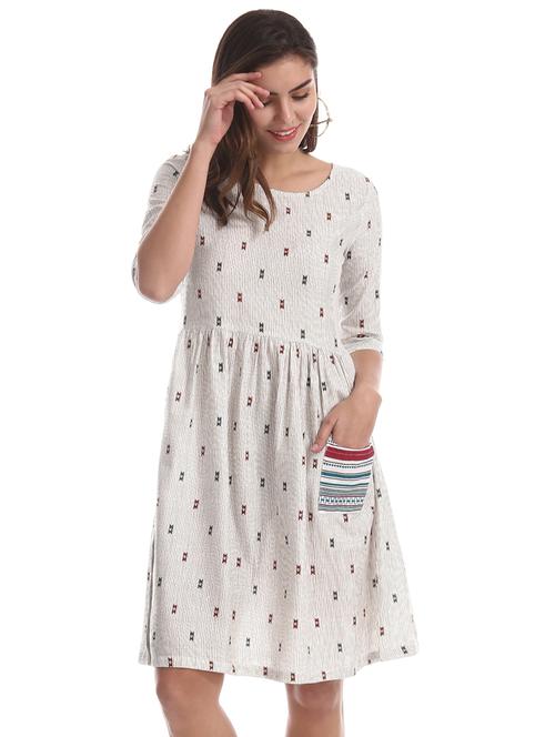 round neck printed a-line dress - 17580522 - Very Small Image - 1