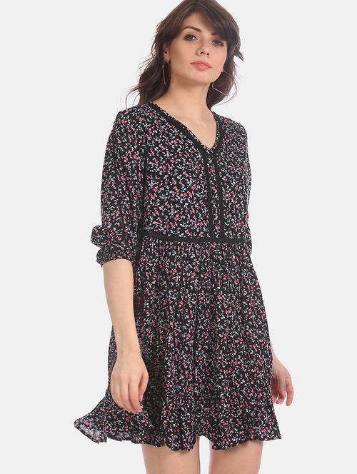 lace detail floral a-line dress - 17580527 - Very Small Image - 1