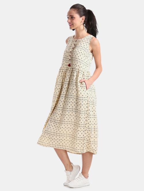 round neck printed a-line dress - 17580734 - Very Small Image - 1