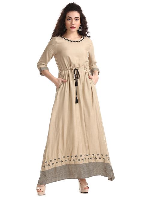 drawstring waist maxi fusion dress - 17580769 - Very Small Image - 1