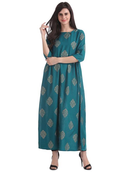 teal blue a-line ethnic dress - 17580785 - Very Small Image - 1