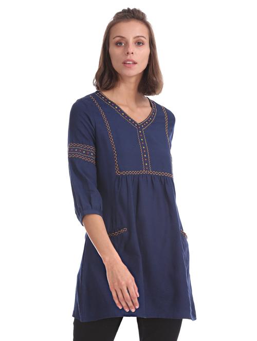 v-neck embroidered detail tunic - 17581107 - Very Small Image - 1