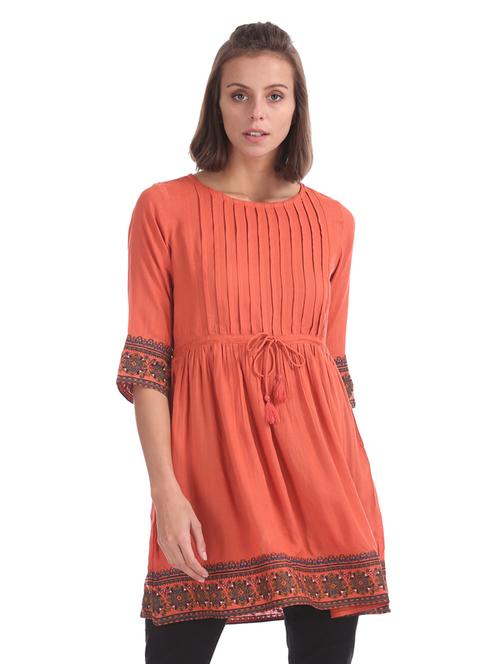 tie front printed tunic - 17581112 - Very Small Image - 1