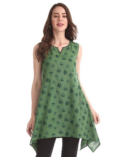 notch neck printed tunic - 17581166 - Very Small Image - 1