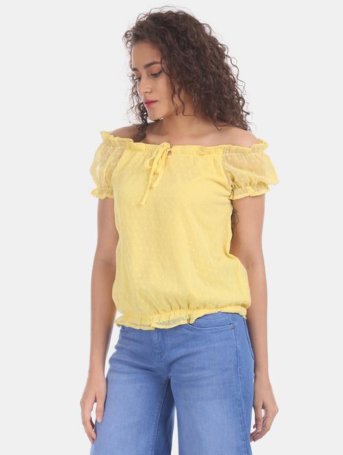 off shoulder dobby top - 17581665 - Very Small Image - 1