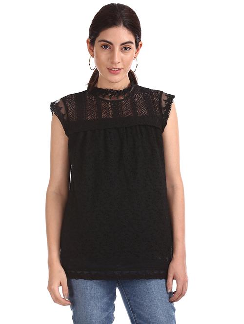 mock neck laced top - 17581763 - Very Small Image - 1