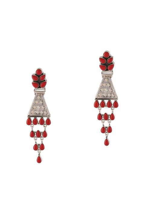 red silver chandellier earring - 17583040 - Very Small Image - 1