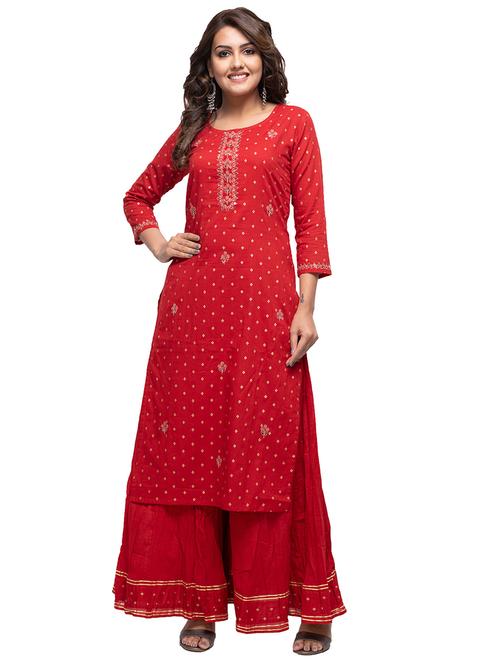 gold print kurta sharara set - 17583414 - Very Small Image - 1
