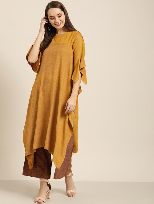 mustard asymmetric kurta - 17583495 - Very Small Image - 1