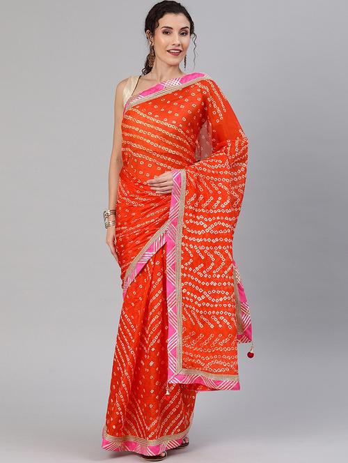 women bandhani printed bordered saree with blouse - 17583793 - Very Small Image - 1