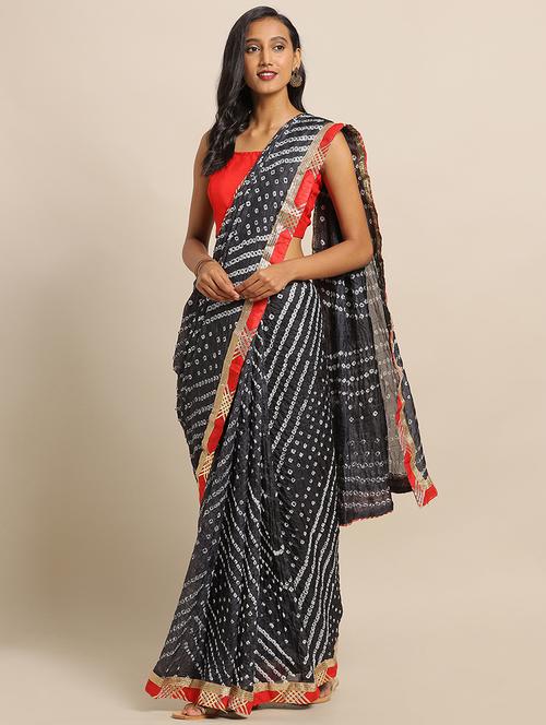 women bandhani printed bordered saree with blouse - 17583799 - Very Small Image - 1