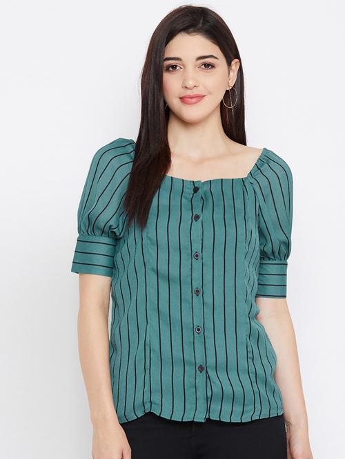 puff sleeves striped top - 17583865 - Very Small Image - 1
