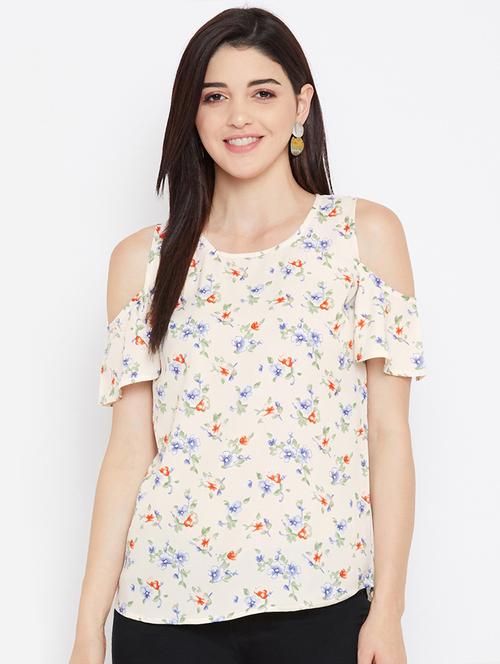 cream floral printed casual top - 17583867 - Very Small Image - 1