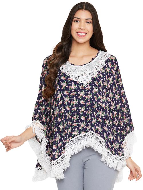 round neck floral poncho - 17584091 - Very Small Image - 1